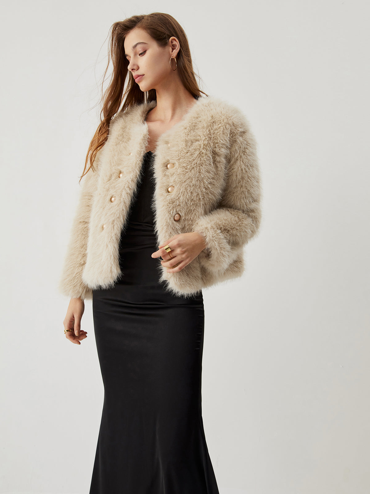 Fuzzy Faux Fur Buttoned Coat