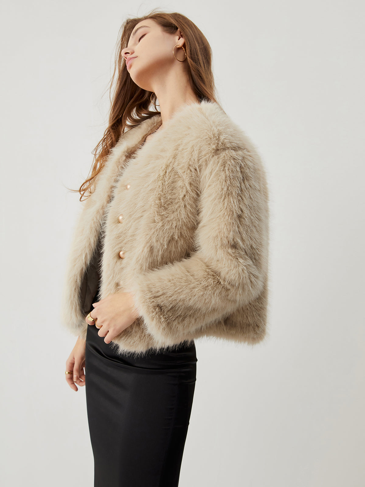Fuzzy Faux Fur Buttoned Coat
