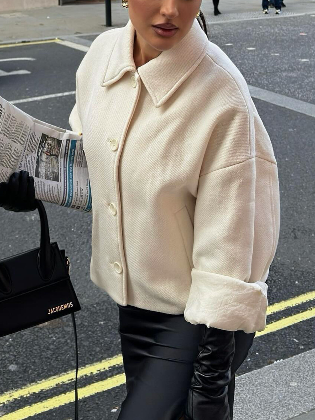 Tweed Button Down Collar Coat