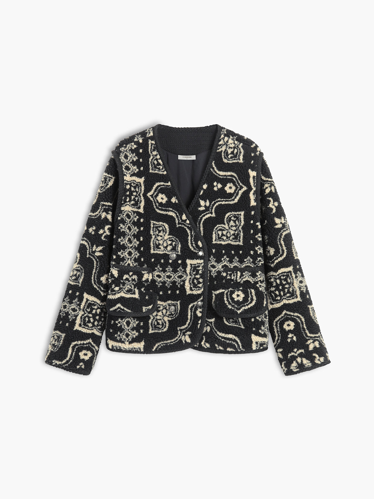 Paisley Print Button Sherpa Jacket