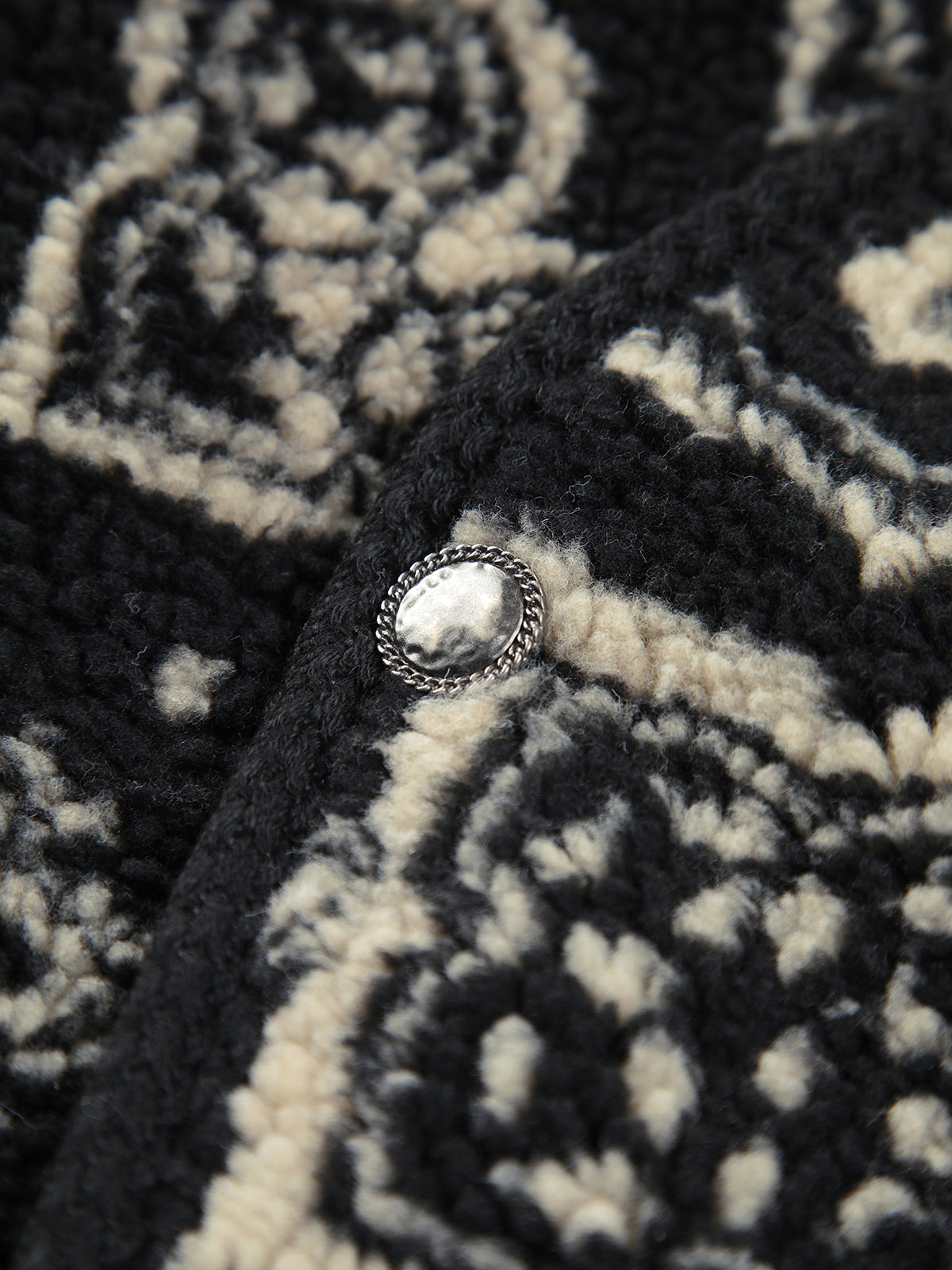 Paisley Print Button Sherpa Jacket