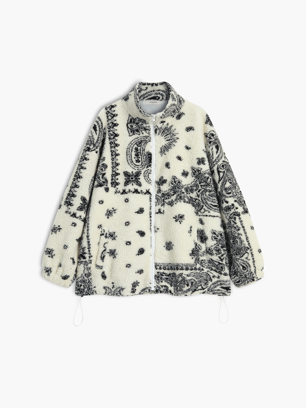 Paisley Zippered Stand Collar Sherpa Jacket