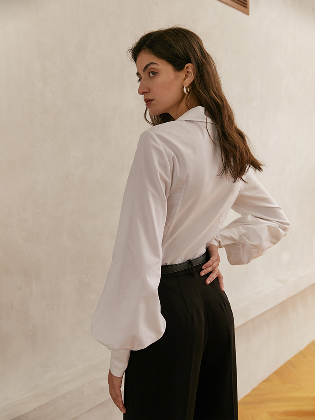 Elegant Collar Button Down Solid Shirt