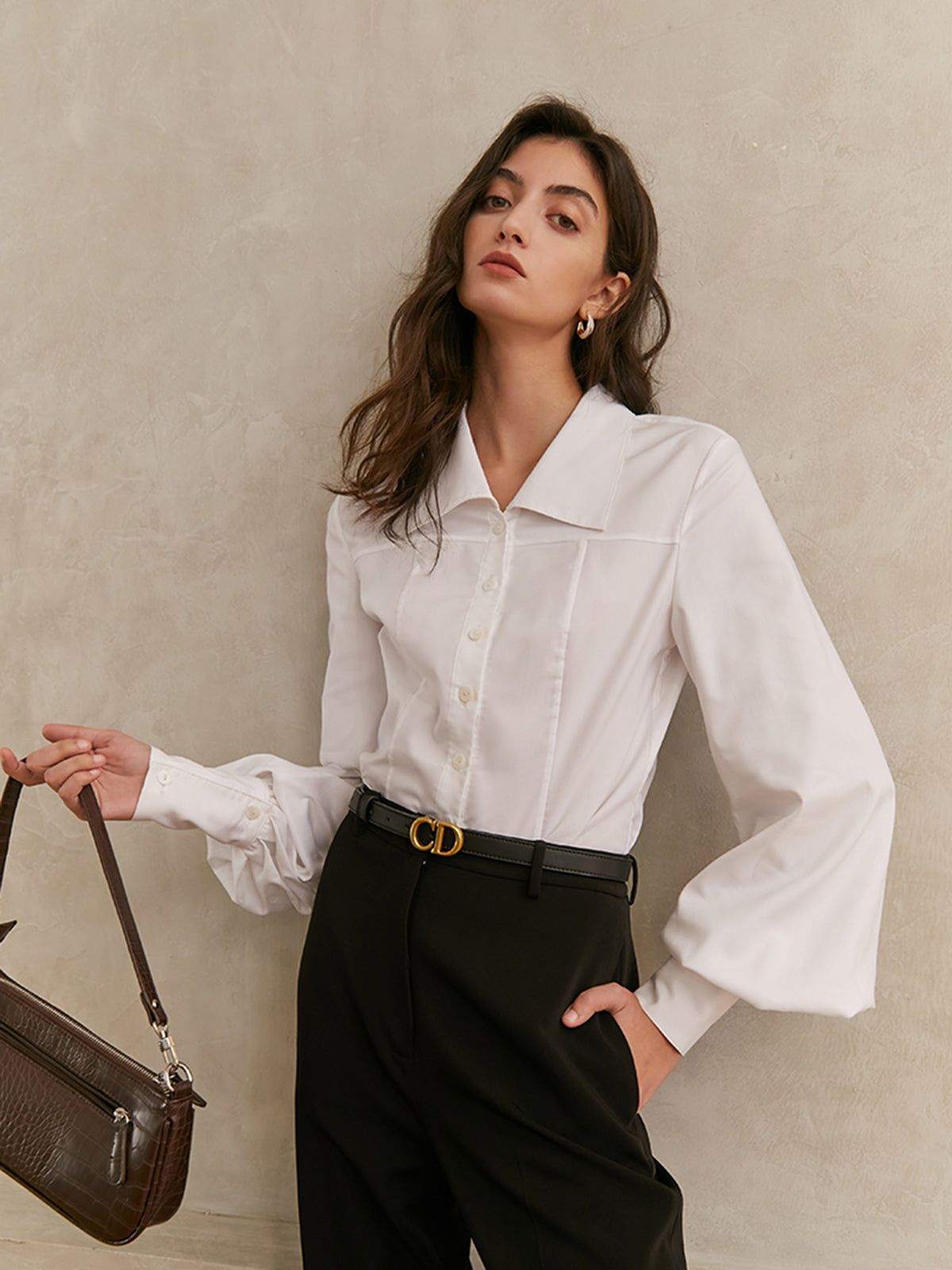Elegant Collar Button Down Solid Shirt