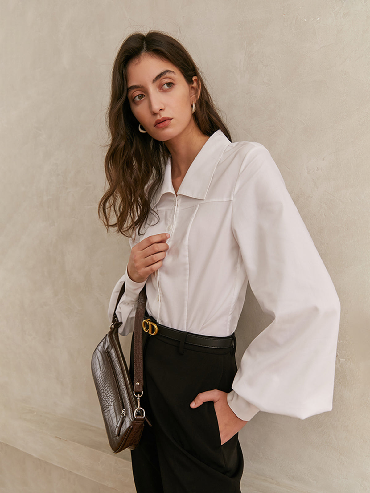 Elegant Collar Button Down Solid Shirt