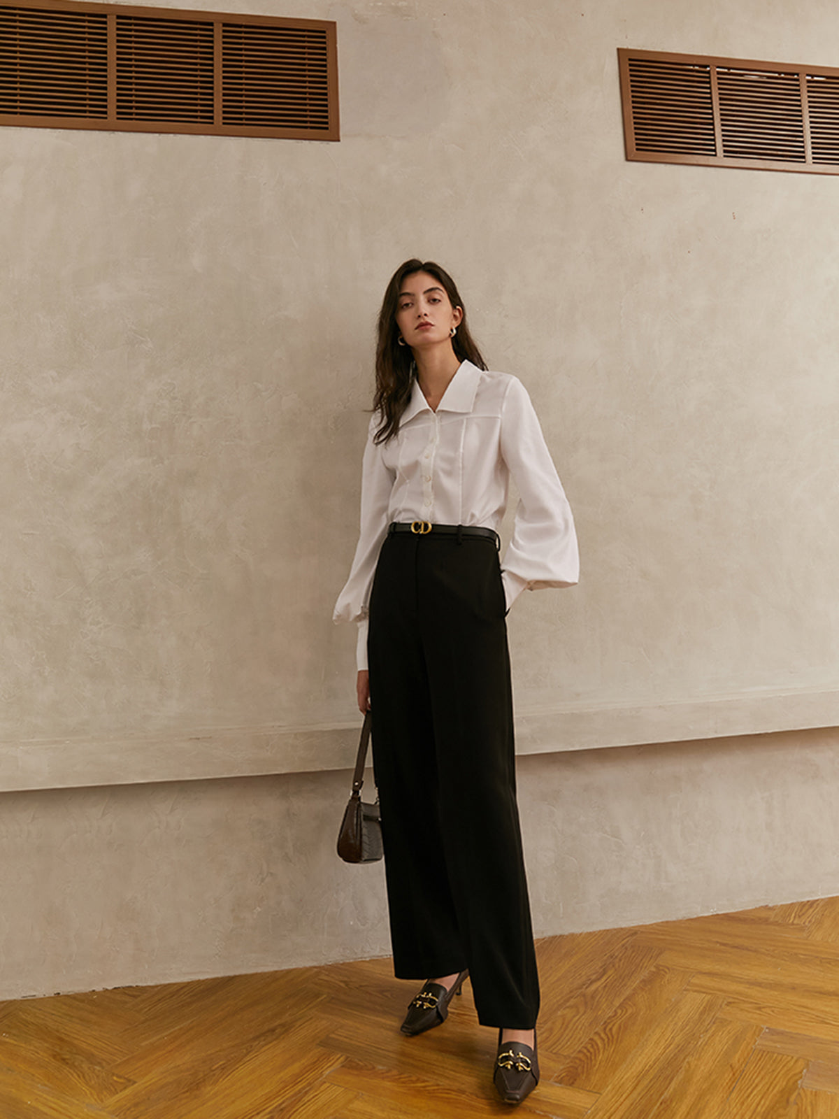 Elegant Collar Button Down Solid Shirt