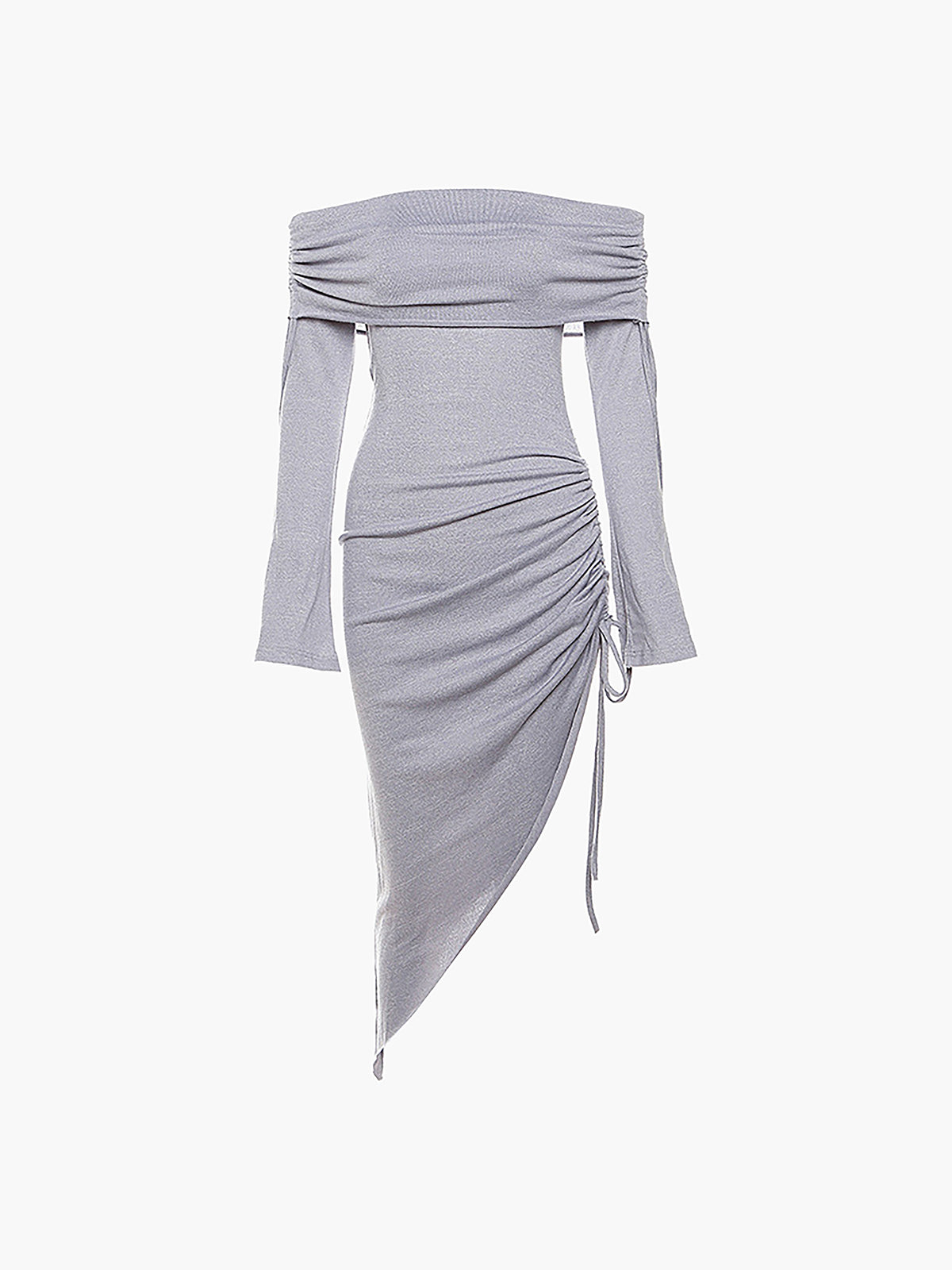 Off-Shoulder Drawstring Irregular Hem Long Dress