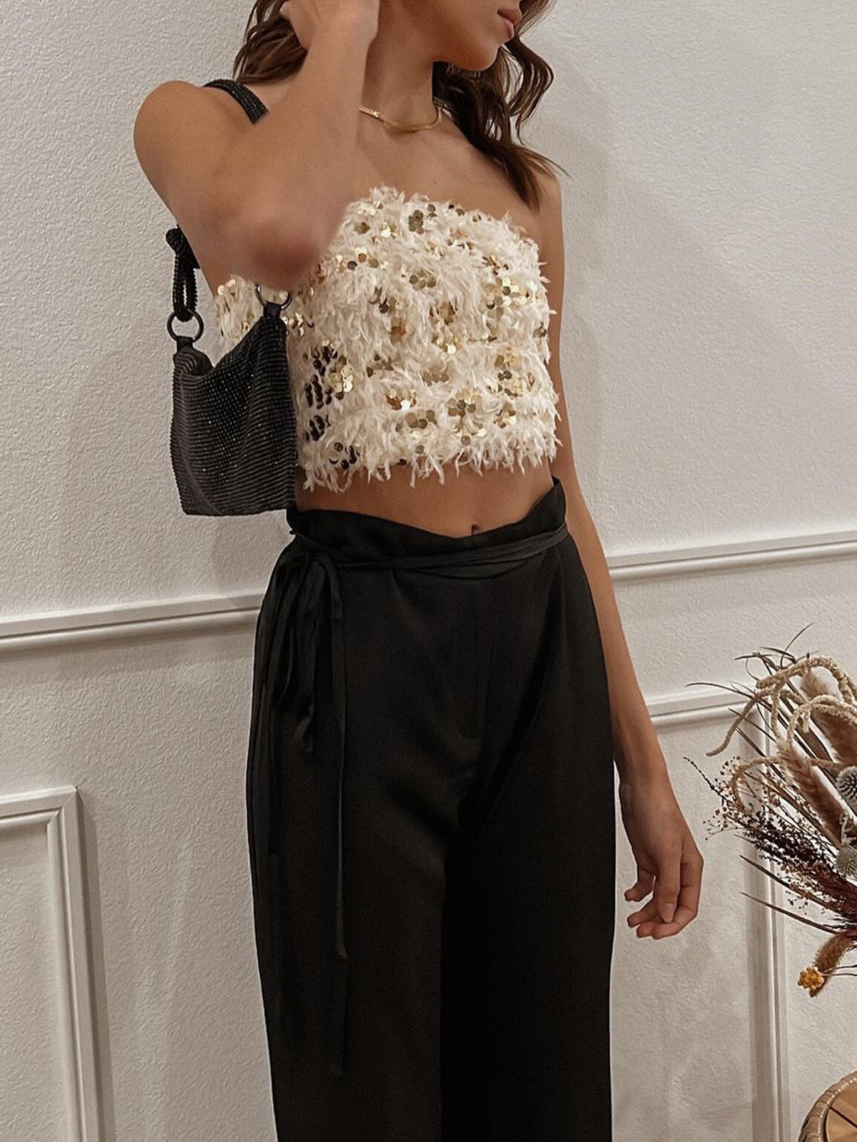 Sparkle Sequined Furry Tube Top