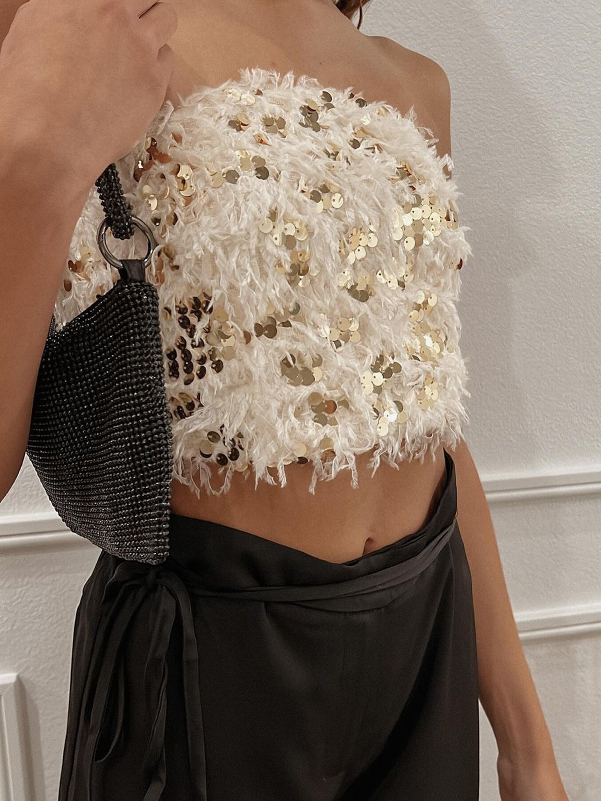 Sparkle Sequined Furry Tube Top