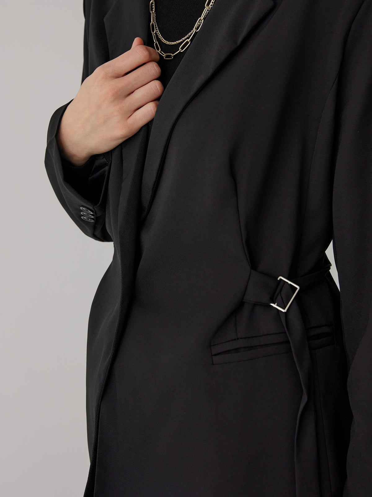 Drawstring Waist Button Blazer