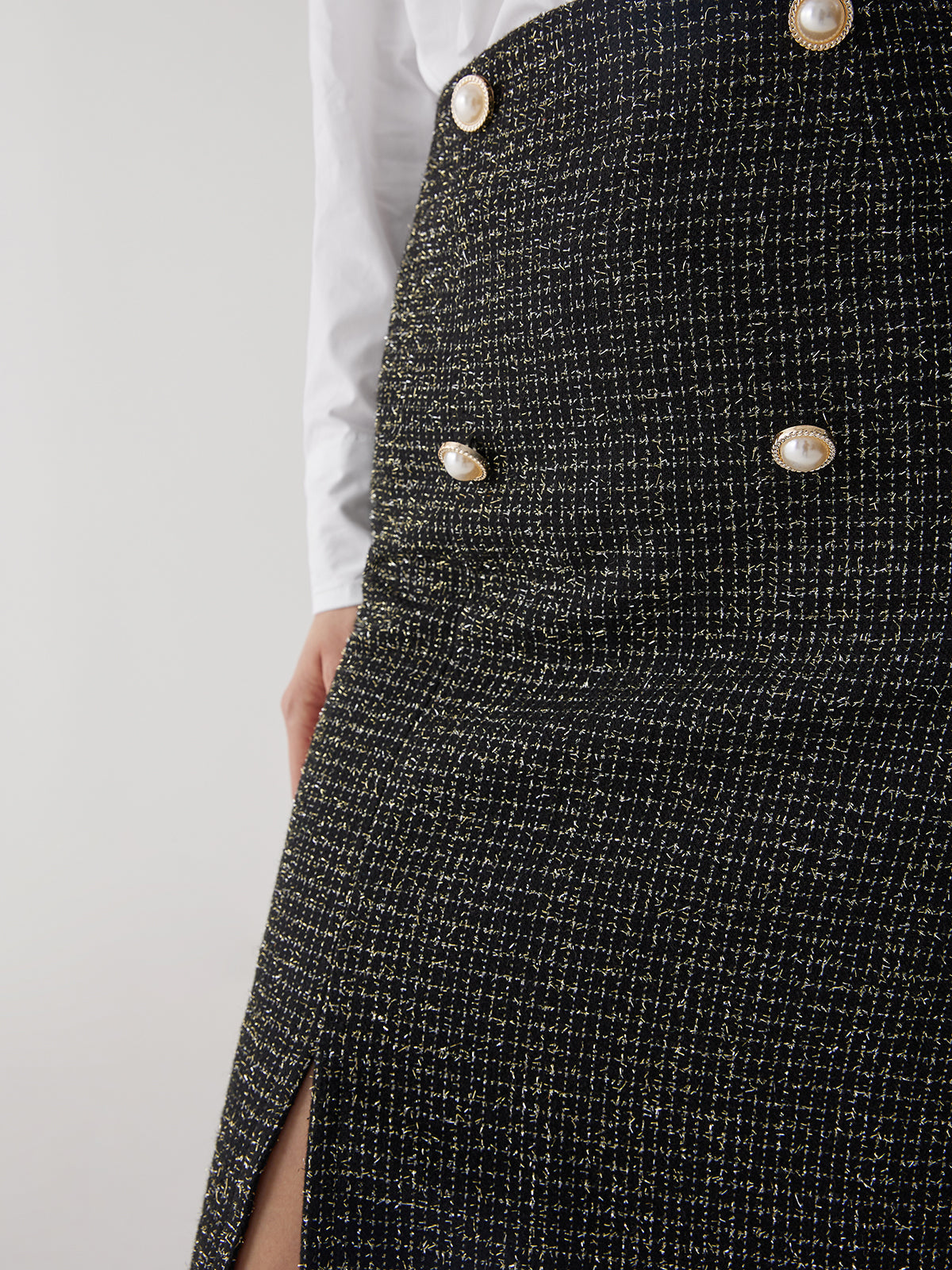 Pearl Button Split Midi Skirt