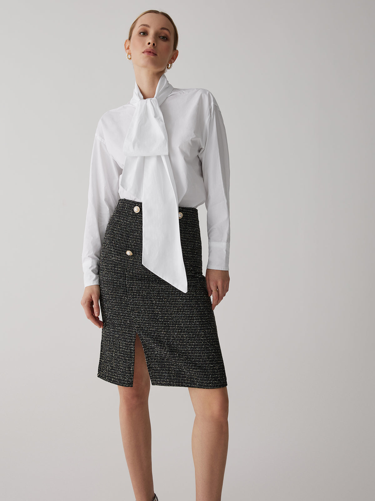 Tie Neck Bishop Sleeve Shirt