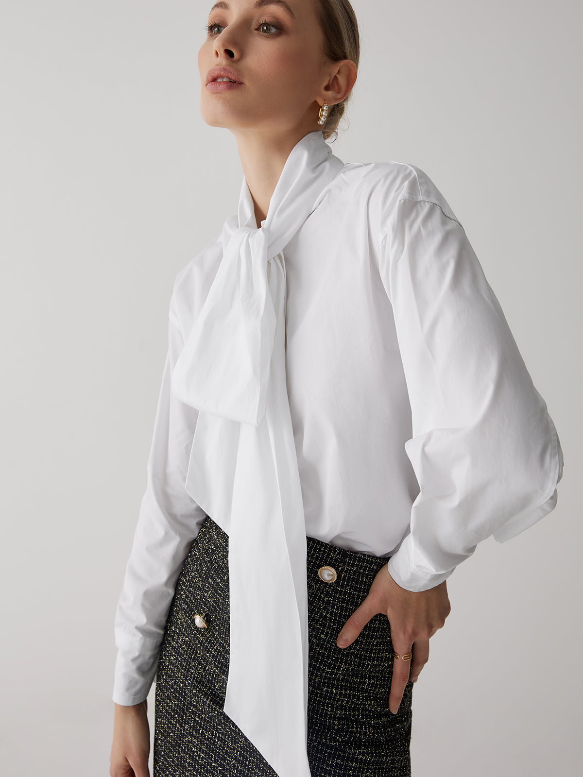 Tie Neck Bishop Sleeve Shirt