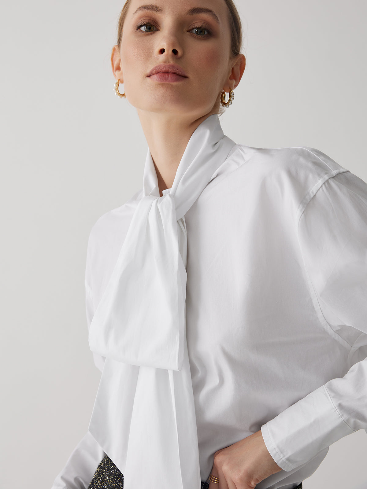 Tie Neck Bishop Sleeve Shirt