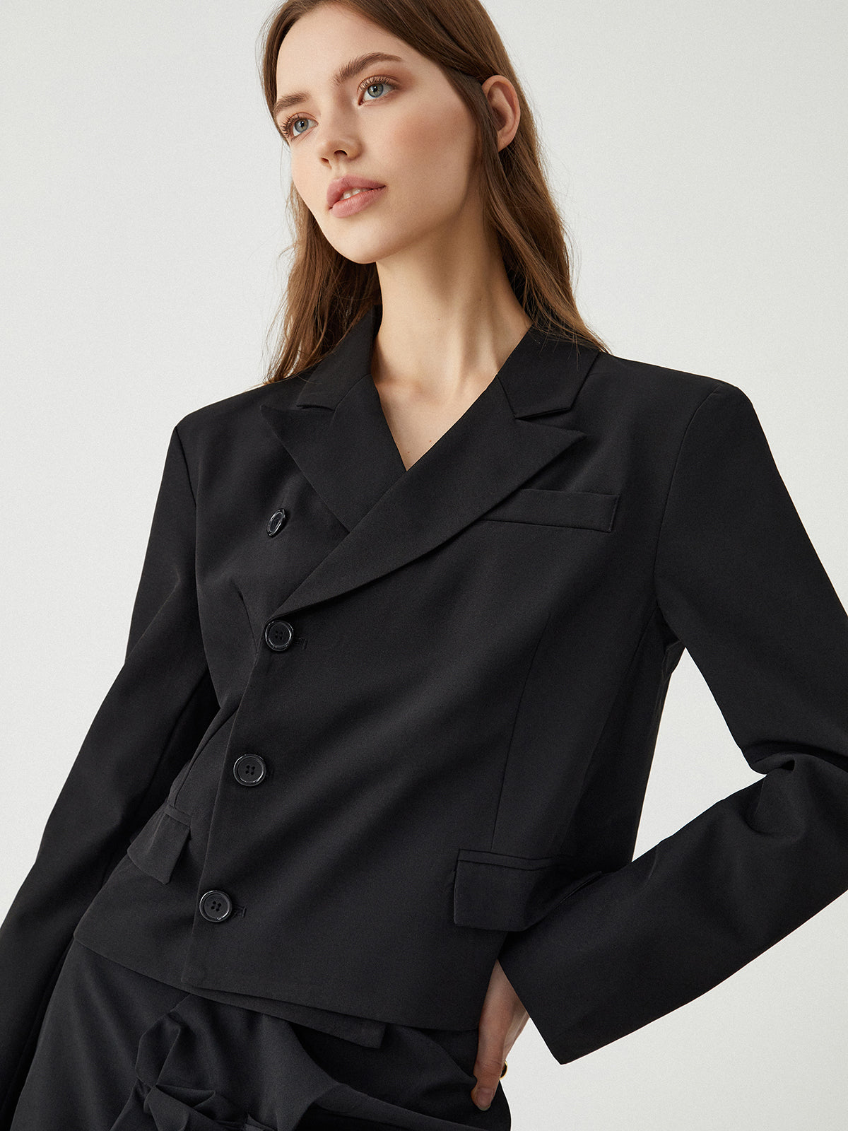 Asymmetrical Single Breasted Black Short Blazer