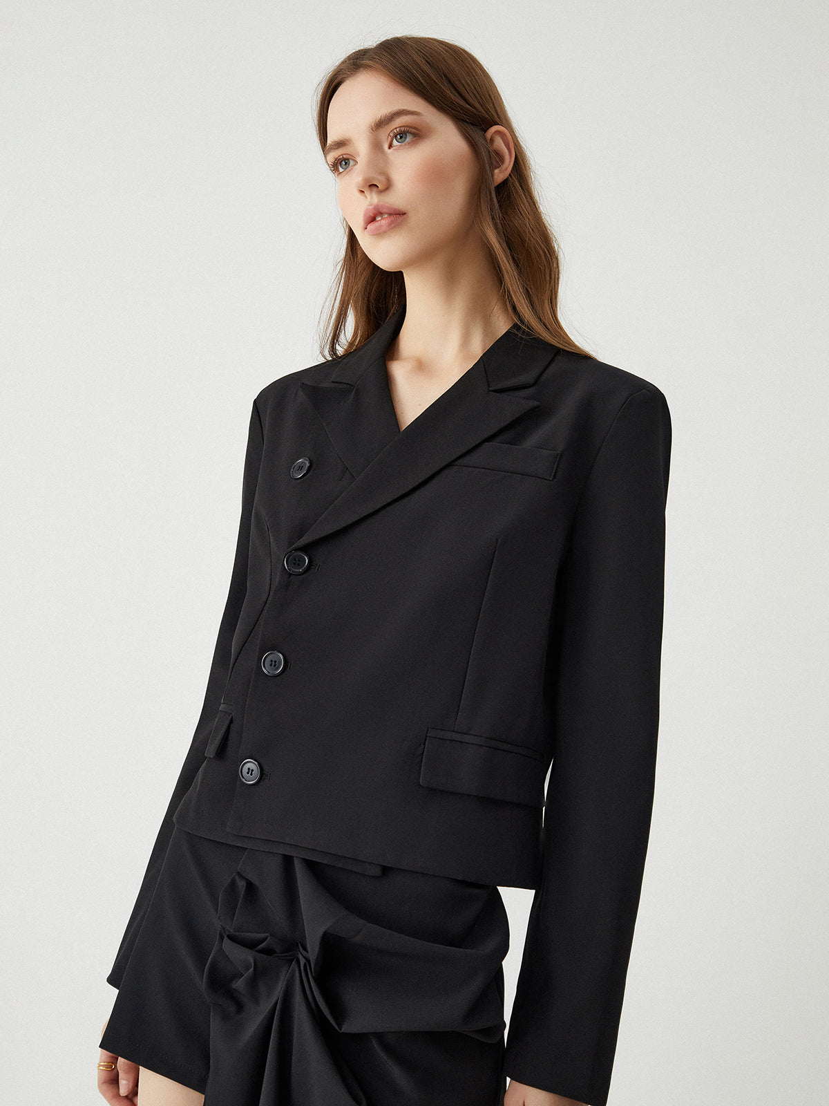 Asymmetrical Single Breasted Black Short Blazer
