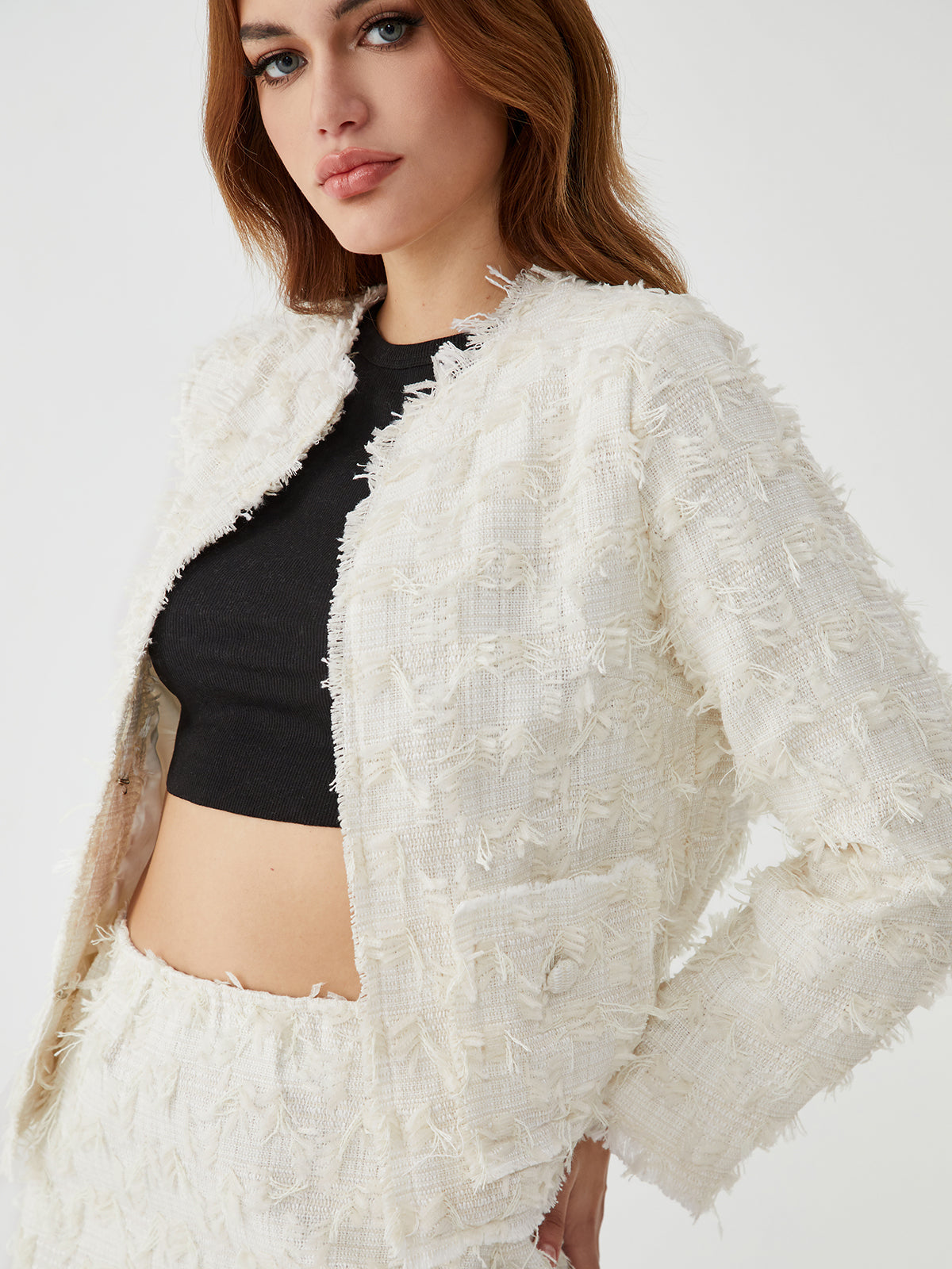 Feather Decorated Button Blazer