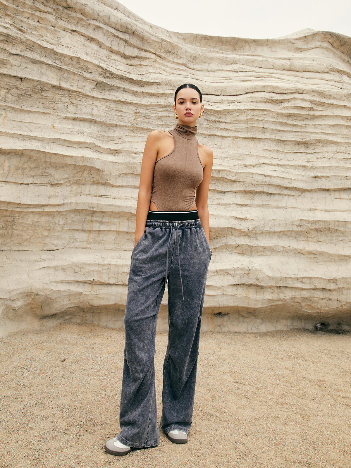 Washed Jersey Drawstring Elastic Sweatpants