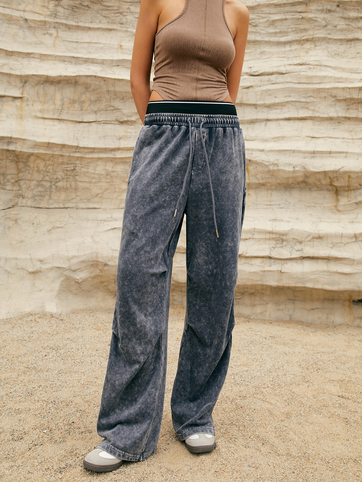 Washed Jersey Drawstring Elastic Sweatpants