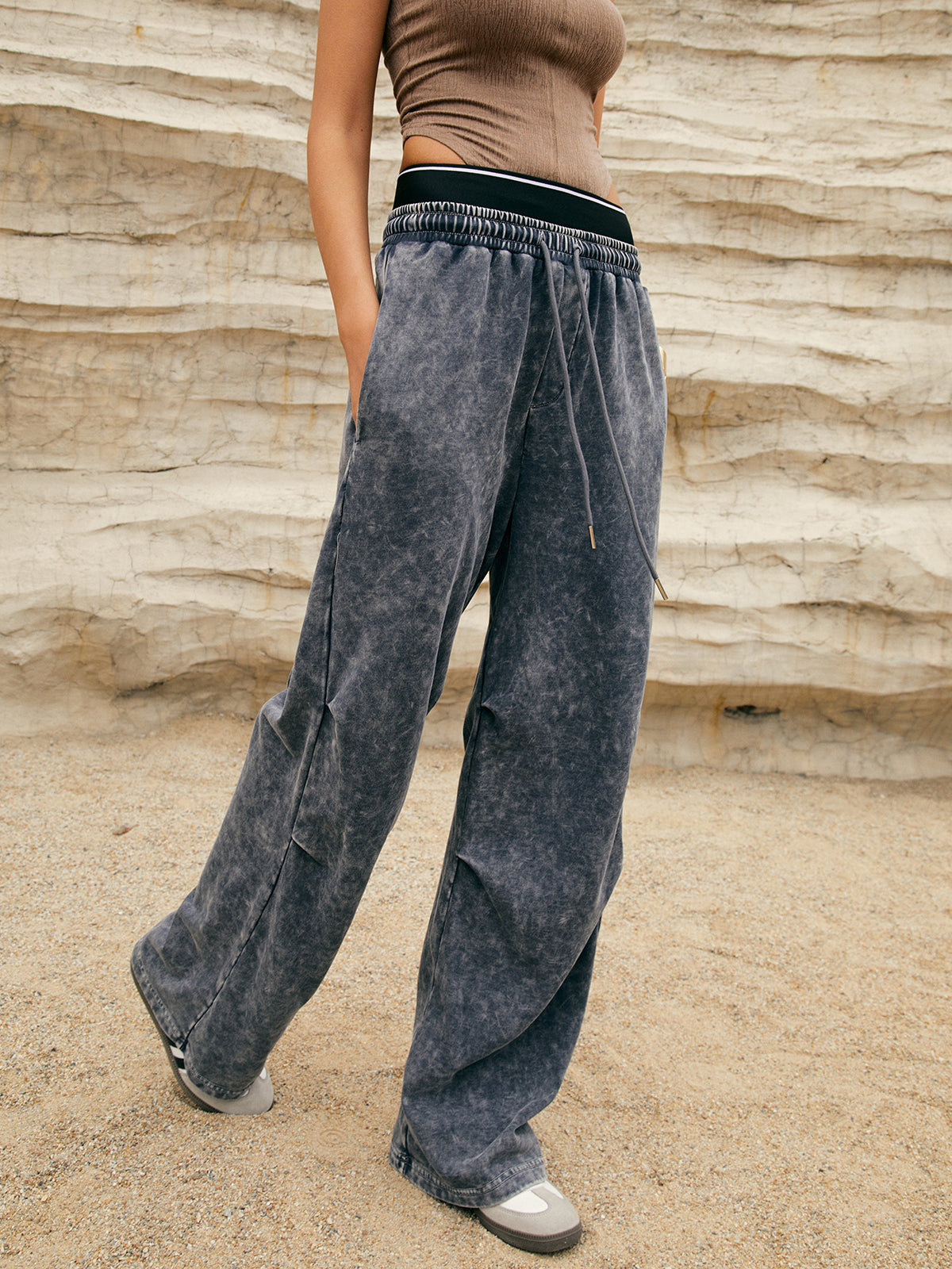 Washed Jersey Drawstring Elastic Sweatpants