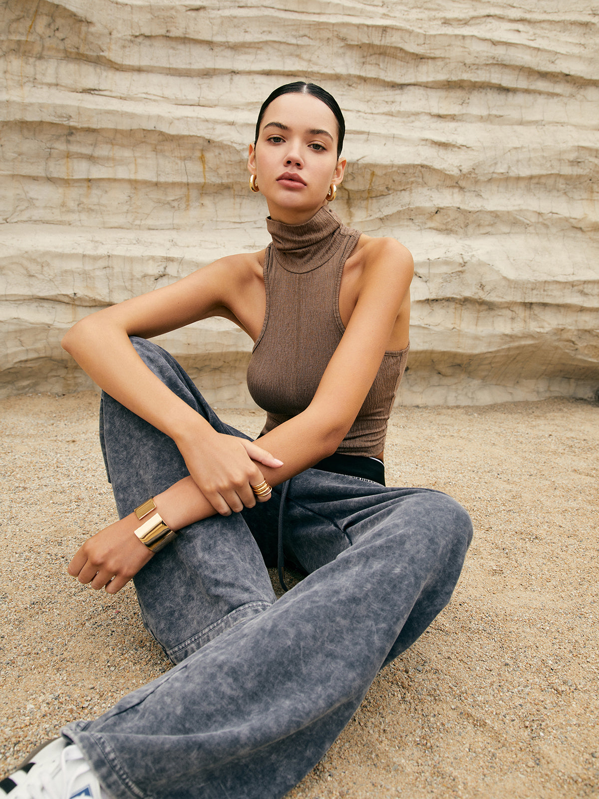 Washed Jersey Drawstring Elastic Sweatpants