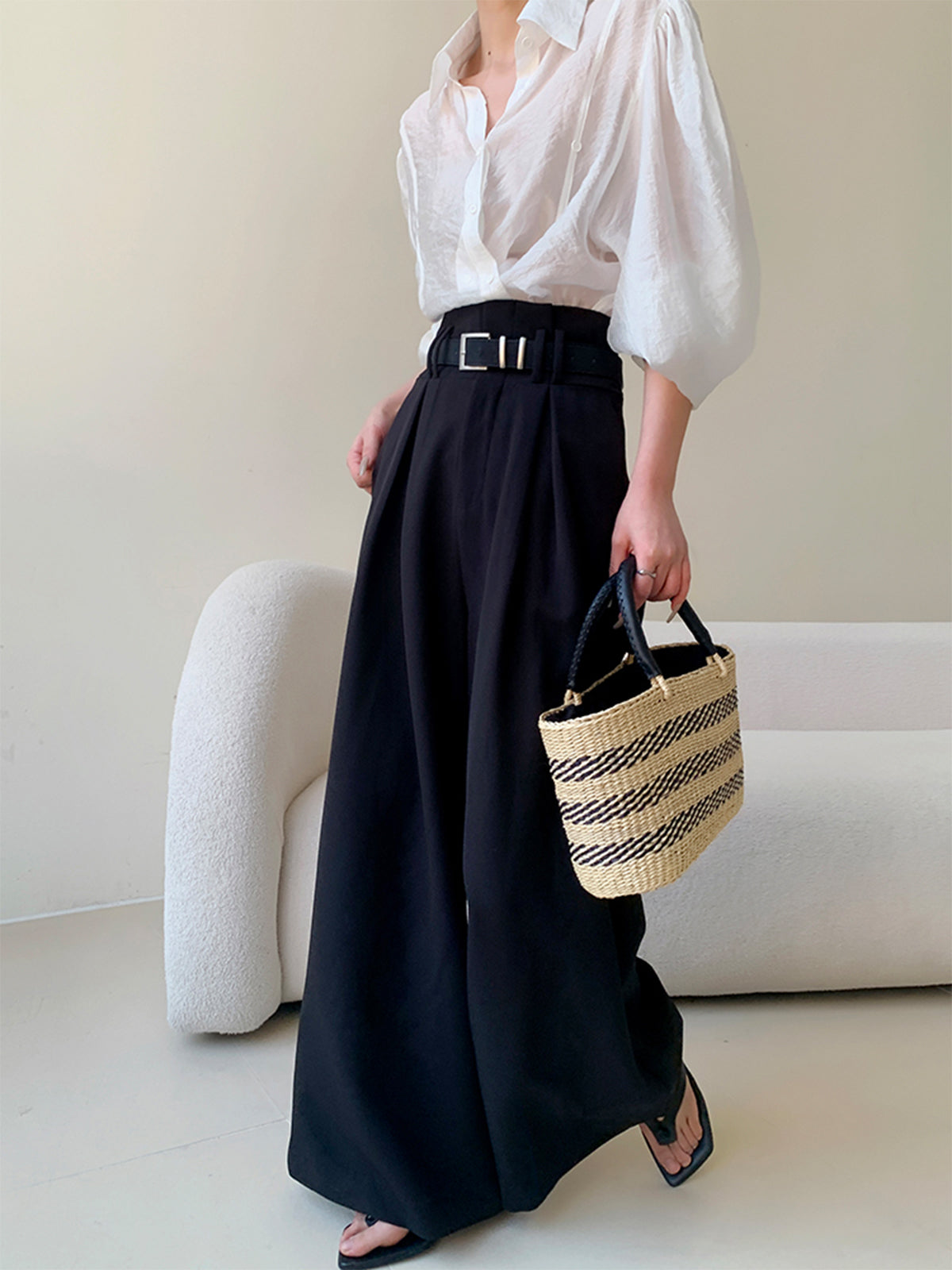 Solid Wide Leg Pants Without Belt