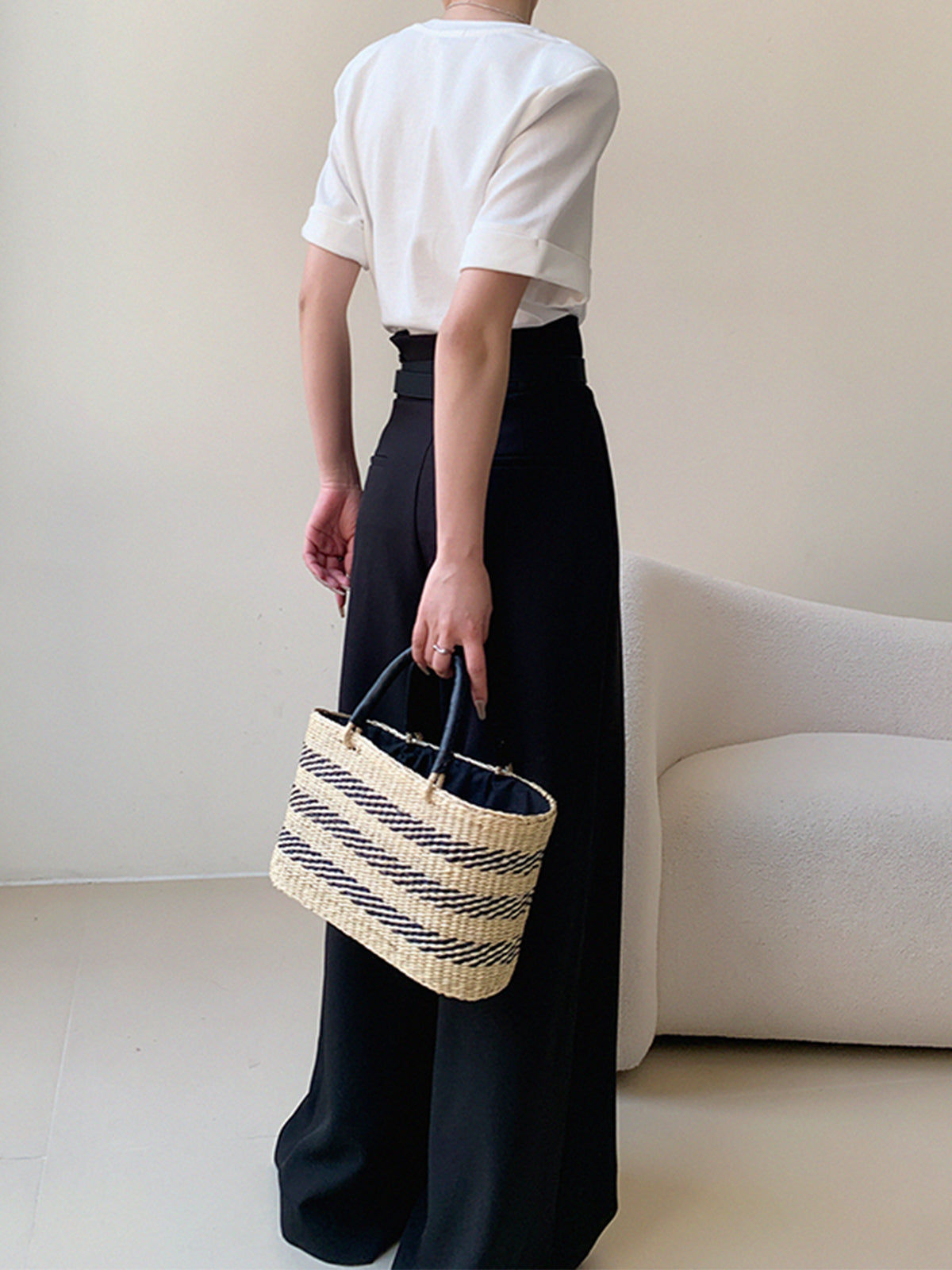 Solid Wide Leg Pants Without Belt