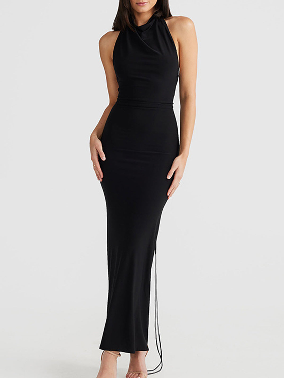 Backless Knotted Split Long Knit Dress