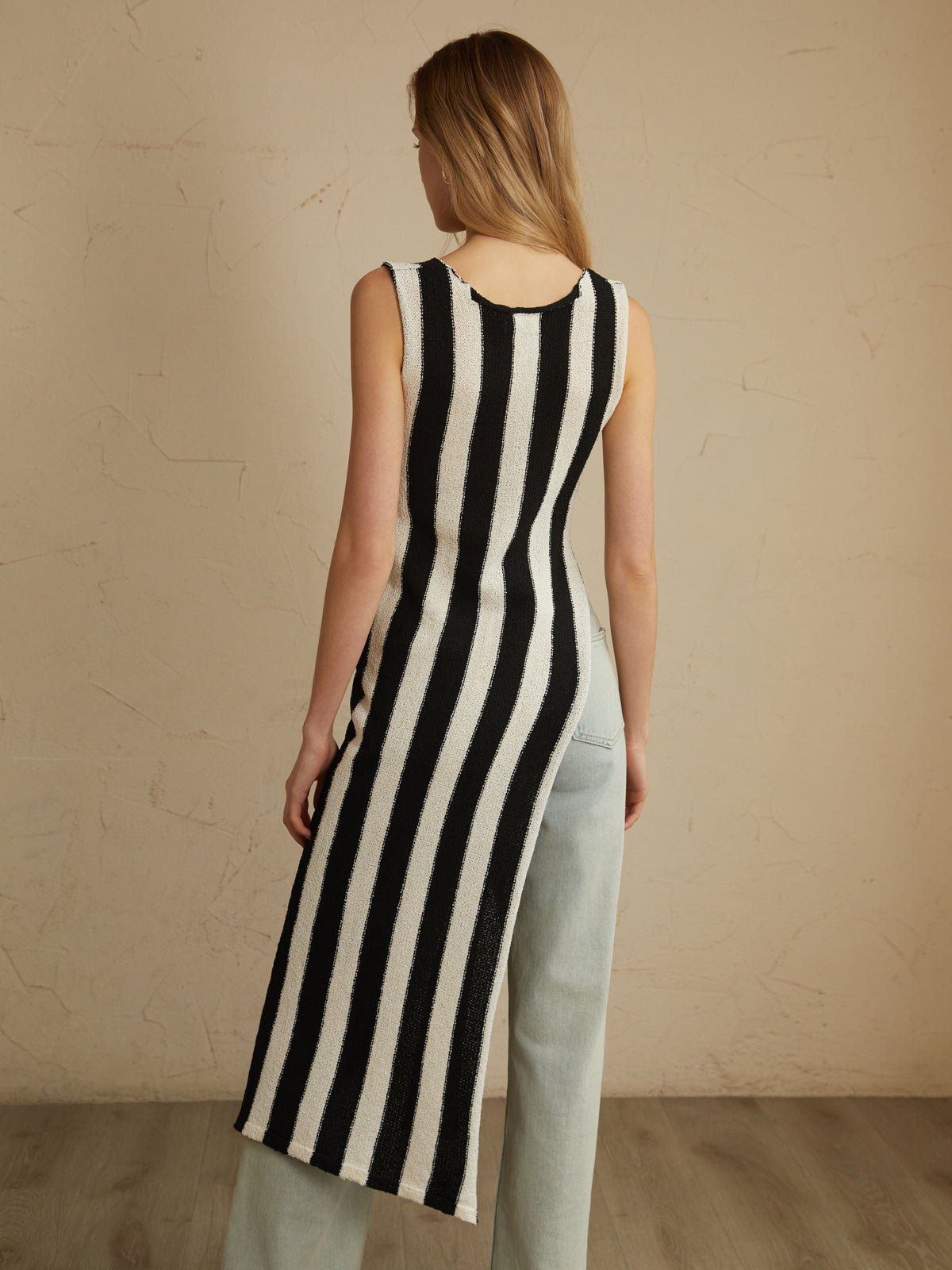 Asymmetric Tie-Front Split Striped Top