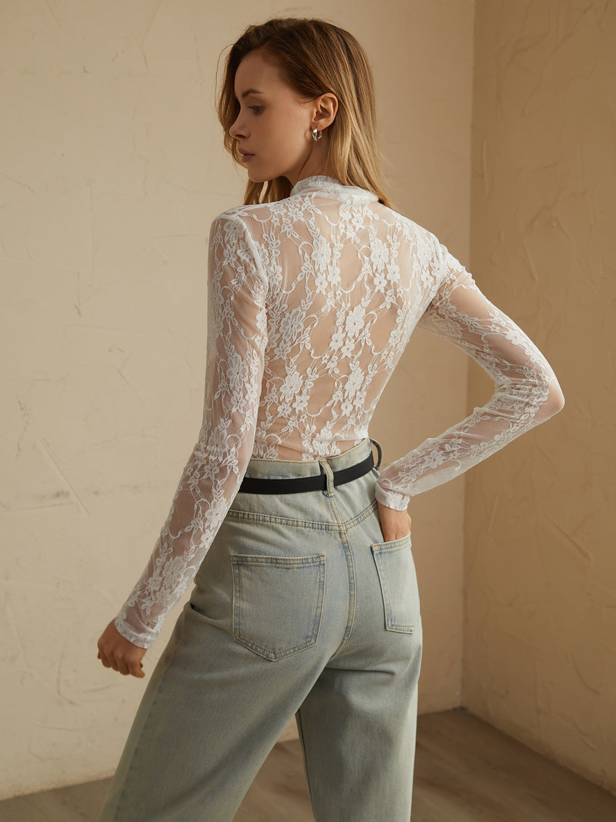 Lace Patchwork Tunnel Neck Top