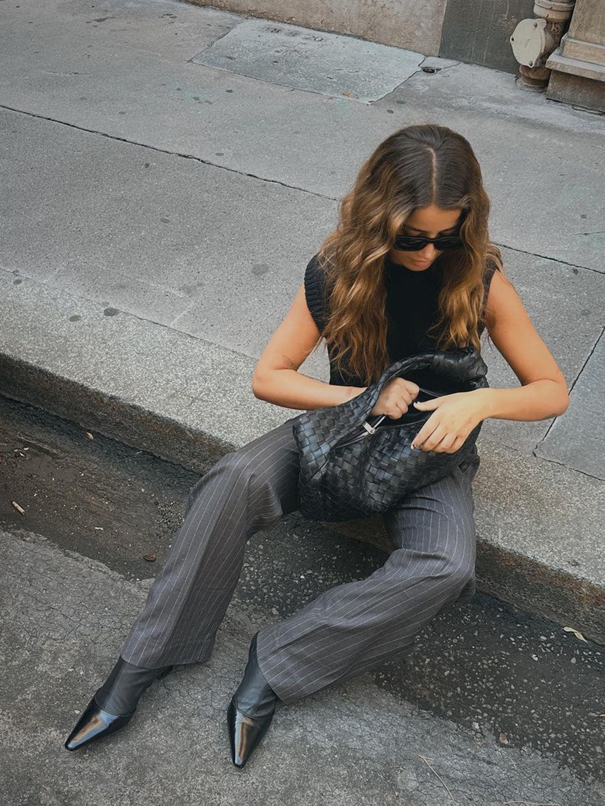 Pinstripe Wide Leg Pants Without Belt