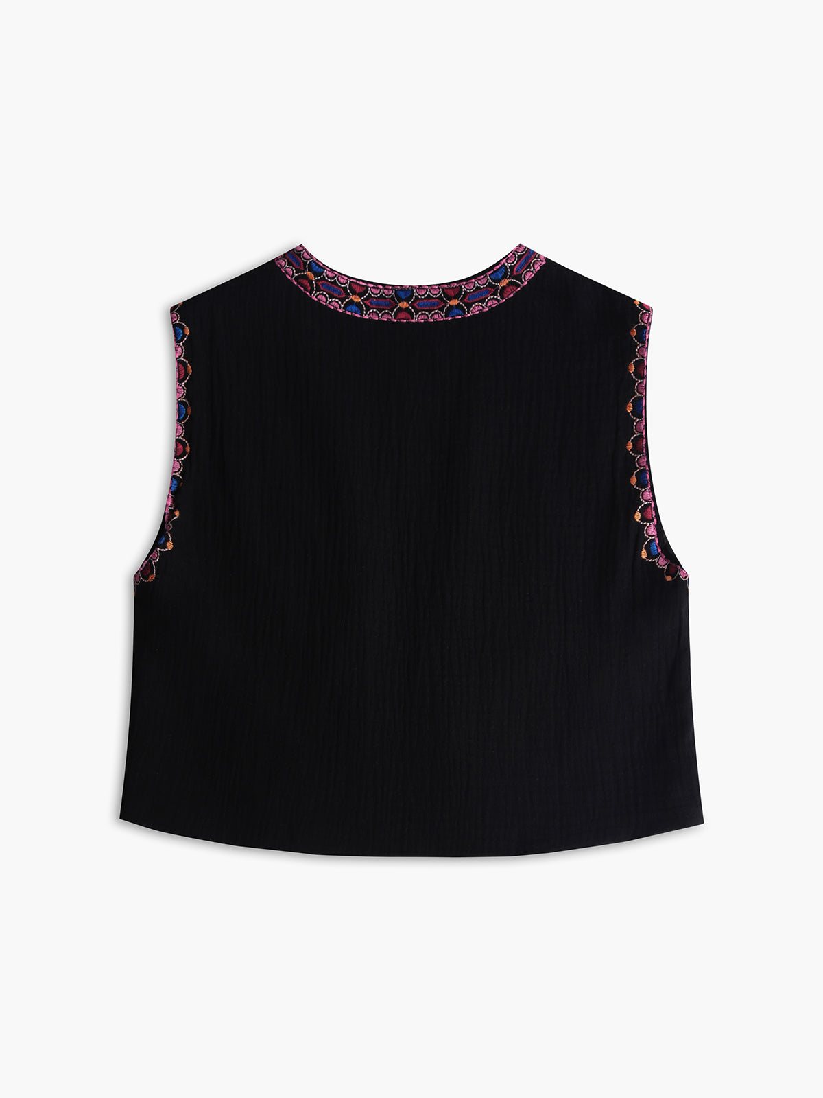 Floral Embroidery Open Front Vest