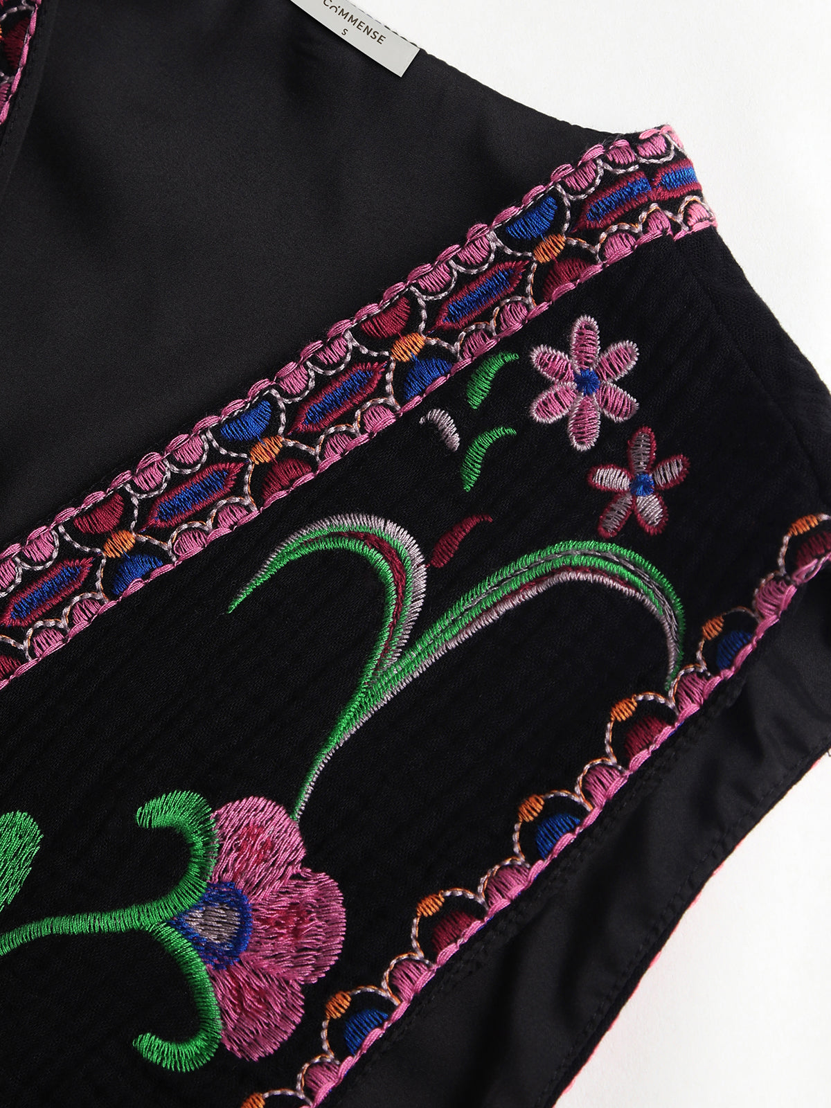 Floral Embroidery Open Front Vest