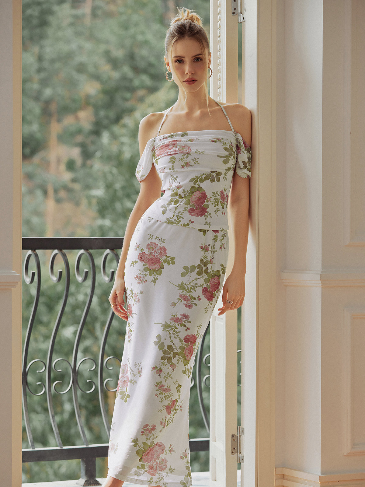 Villa Garden Floral Halter Blouse
