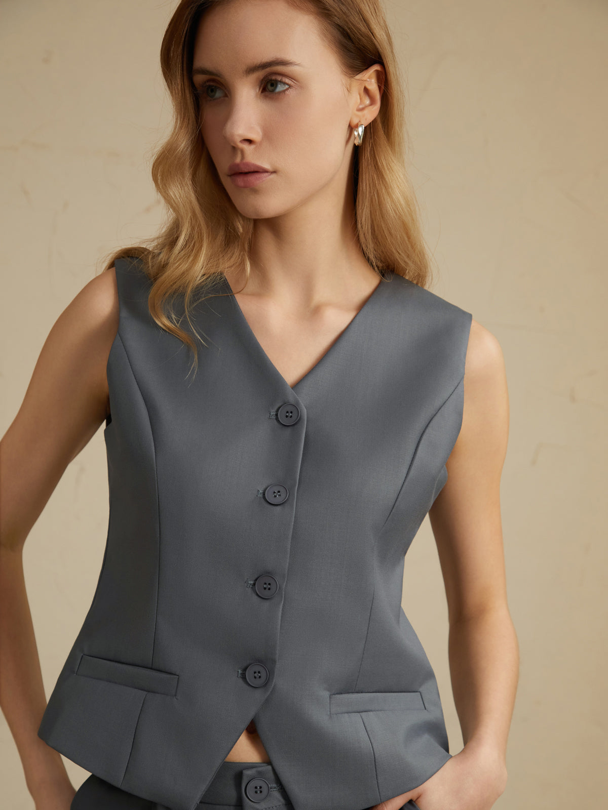 Solid Waistcoat With Shorts Set