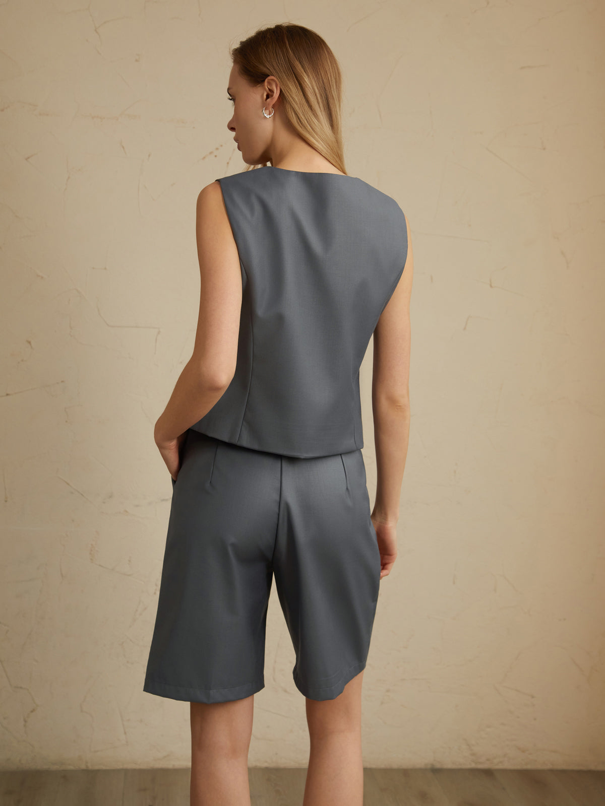 Solid Waistcoat With Shorts Set