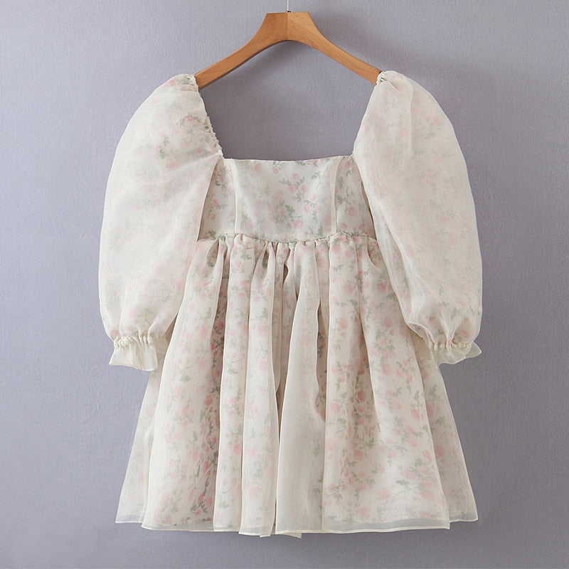 Summer Women Both-Sides Wear Floral Print Chiffon Organza Dress