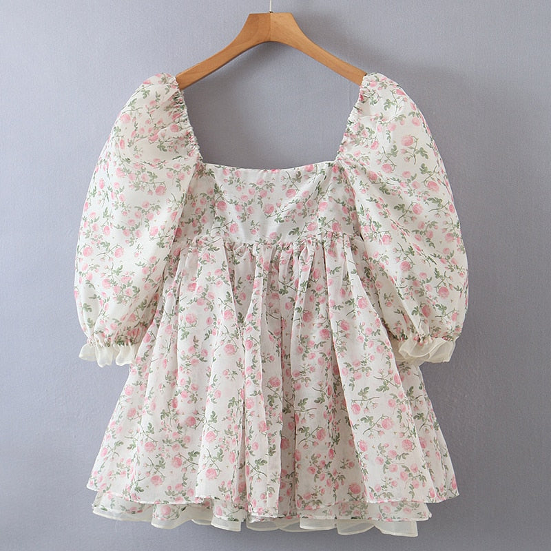 Summer Women Both-Sides Wear Floral Print Chiffon Organza Dress