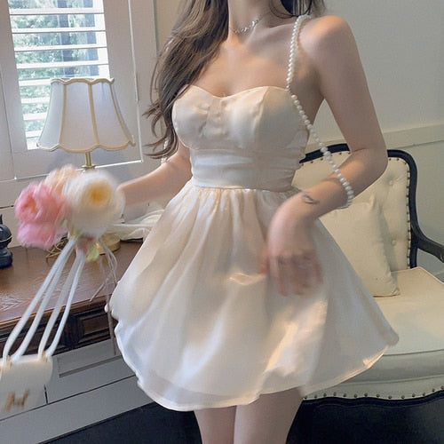 Korean High Waist Strapless Elegant Dress