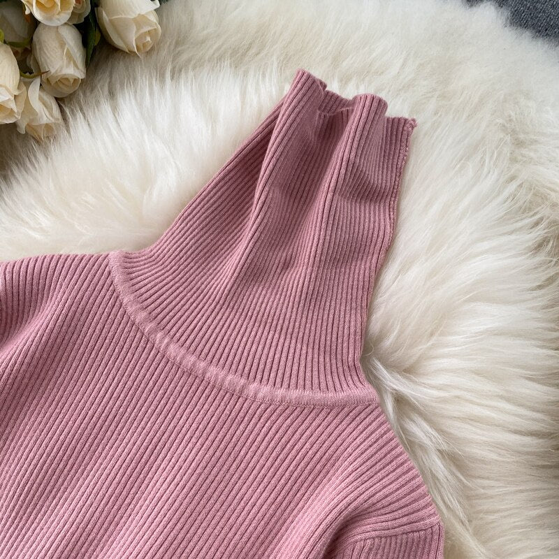 Korean Fashion Casual Solid Women Midi Bodycon Dress