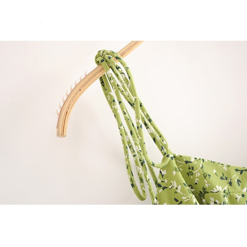 Green Floral Print Sling Dress