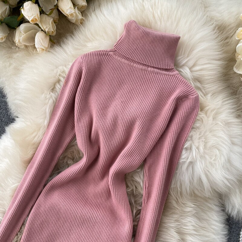 Korean Fashion Casual Solid Women Midi Bodycon Dress