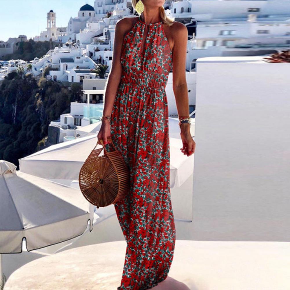 Summer Boho Floral Print Long Party Dress