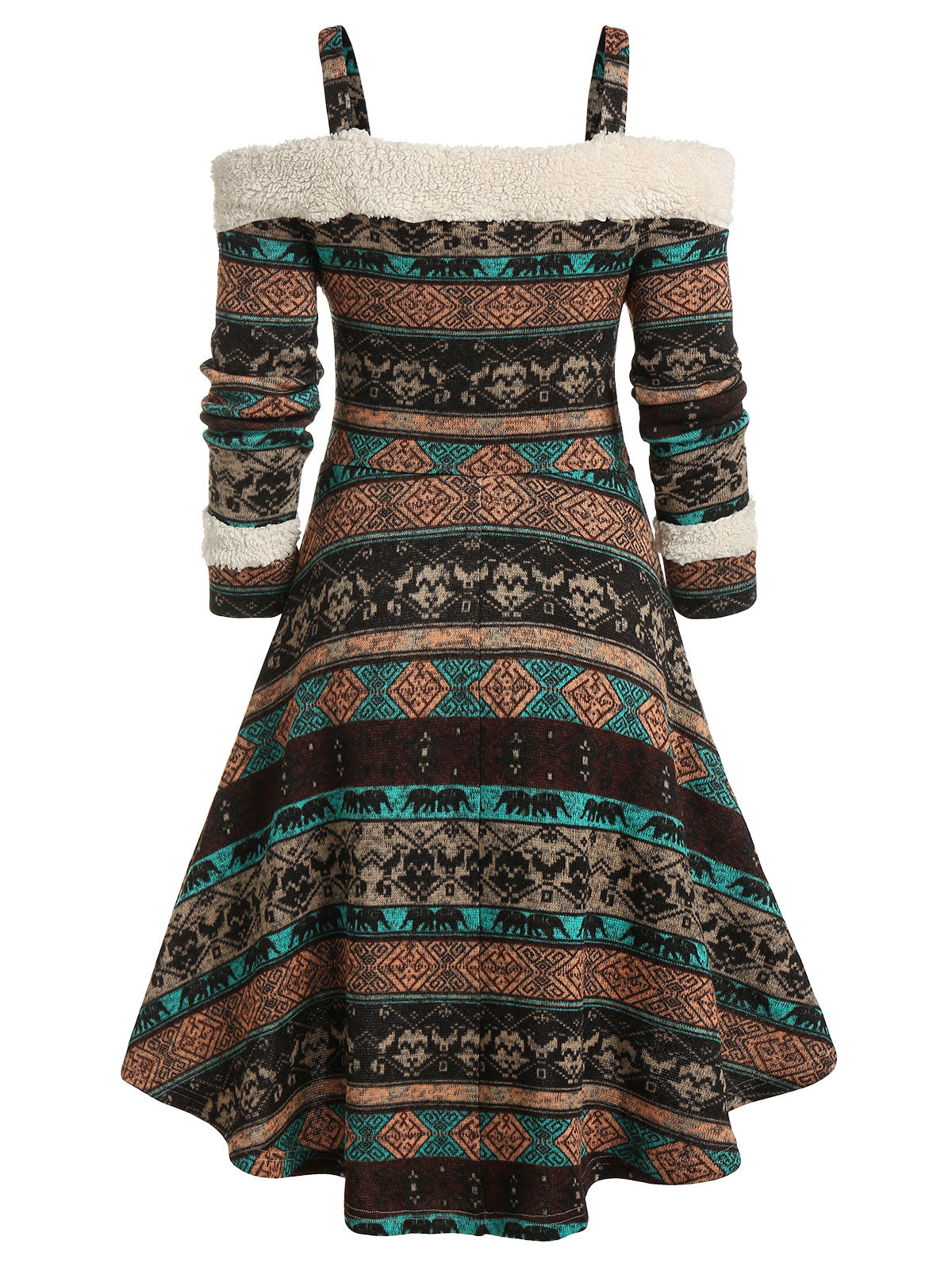 Aesthetic Cold Shoulder Tribal Print High Low Dress