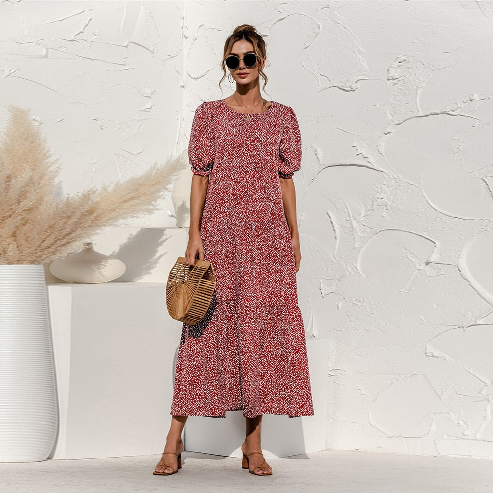 Summer Polka Dot Plaid Print Robe Maxi Dress