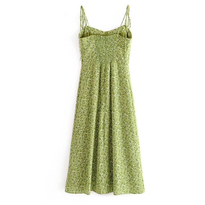 Green Floral Print Sling Dress