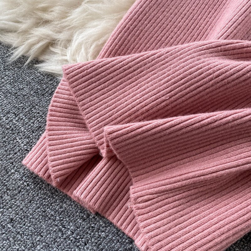 Korean Fashion Casual Solid Women Midi Bodycon Dress