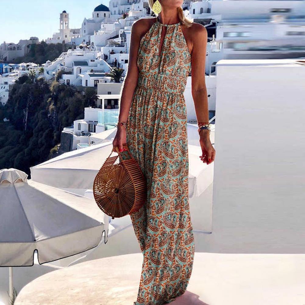 Summer Boho Floral Print Long Party Dress