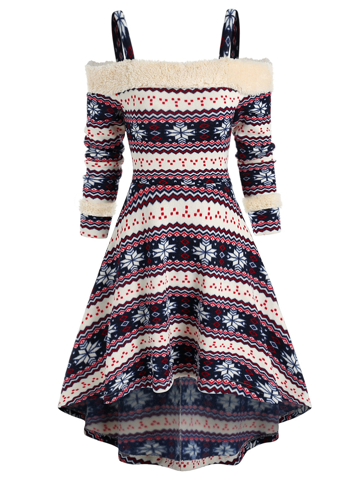 Aesthetic Cold Shoulder Tribal Print High Low Dress