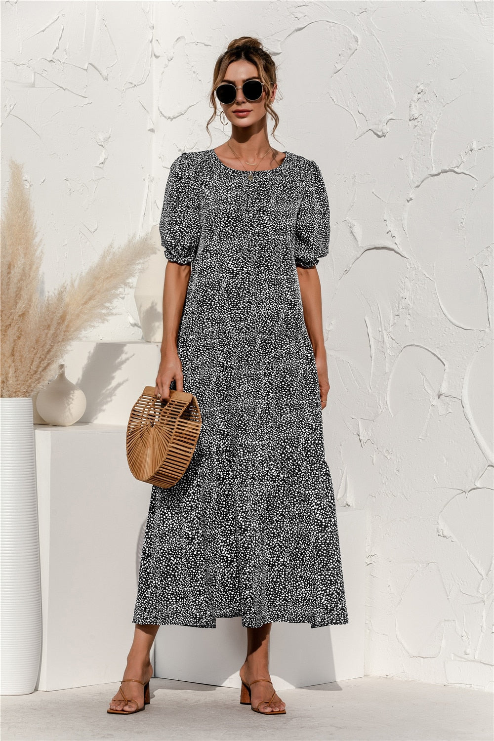 Summer Polka Dot Plaid Print Robe Maxi Dress